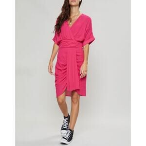 Suncoo Paris T1/Small US Robe Cyriele Shift Dress Pink Fuchsia V Neck